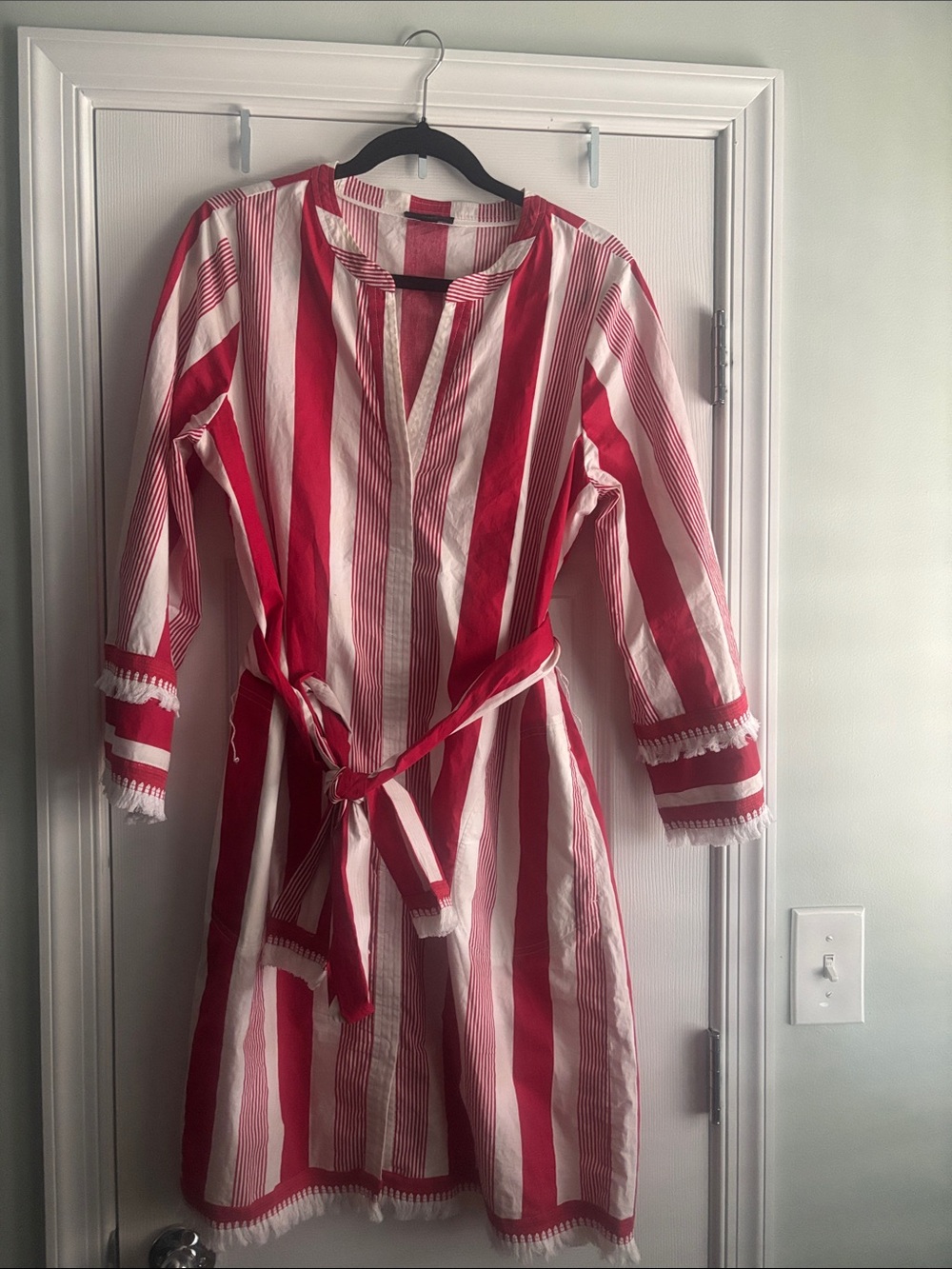J. Crew Red and White Striped Tie-Waist Dress